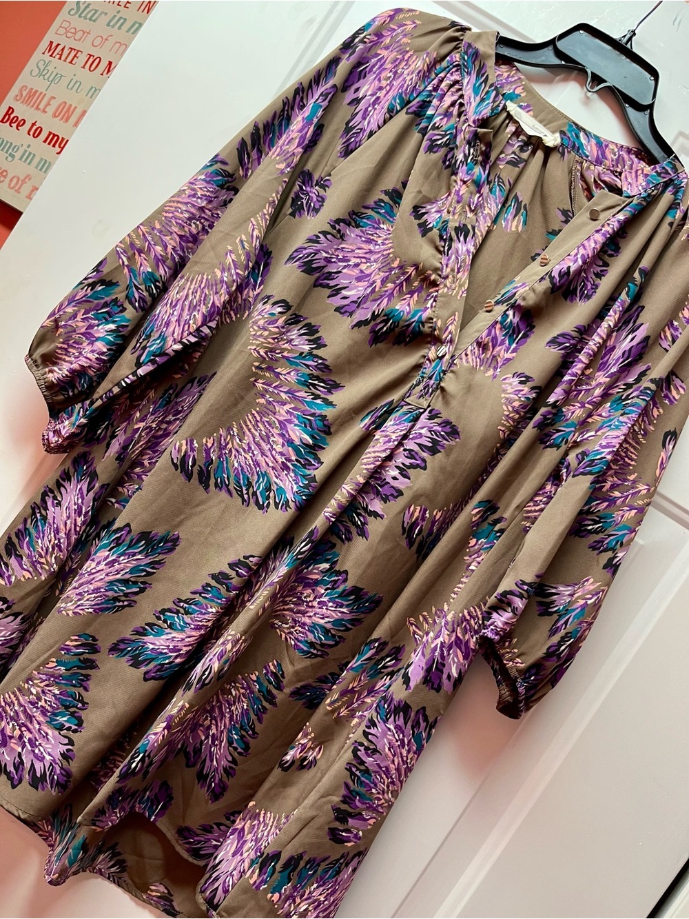 Buddy Love Olive Tunic Dress with Purple & Teal Floral Print